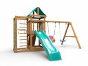 Детская площадка KD1-1 с зеленой горкой и крышей, 1 качели лодочка + 1 качели кубельковые