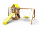 Детская площадка KD1-2 с желтой горкой и крышей, 1 желтые качели гнездо 80см